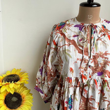 Bird Paradise Print Cotton Midi Dress Deep Neck Summer Dress Gifting Idea, 3XL