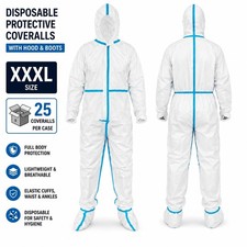 Disposable Coveralls Xxxl Case Of 25 With Hood Boots Ppe Protective Suit