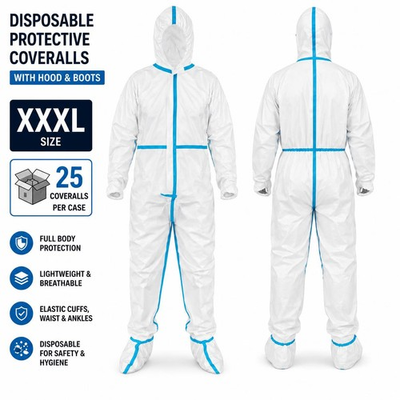 #ad Disposable Coveralls XXXL Case of 25 with Hood amp; Boots PPE Protective Suit $69.00
