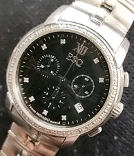 Movado ESQ Chrono Onyx Tone Roman MarkersDate Dial,Solid Stainless,Satin/Polish.