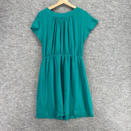 New H&M Sundress Women 14 Green Midi Sequin Round Neck Short Sleeve Casual - Picture 2 of 10