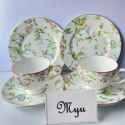 Wedgwood Sweet Plum Trio Set Tasse & Untertasse Teller Paar Set 6 Teile Leigh UNBENUTZT
