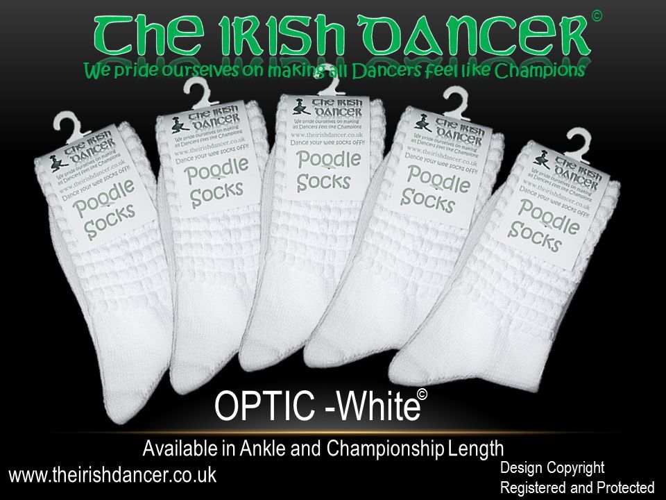 5 Pairs of White Championship Length Poodle Socks - OPTIC White - Bulk Buy