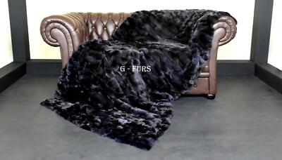 Luxury Hale Navy Real Rex Rabbit Fur Throw Blanket 