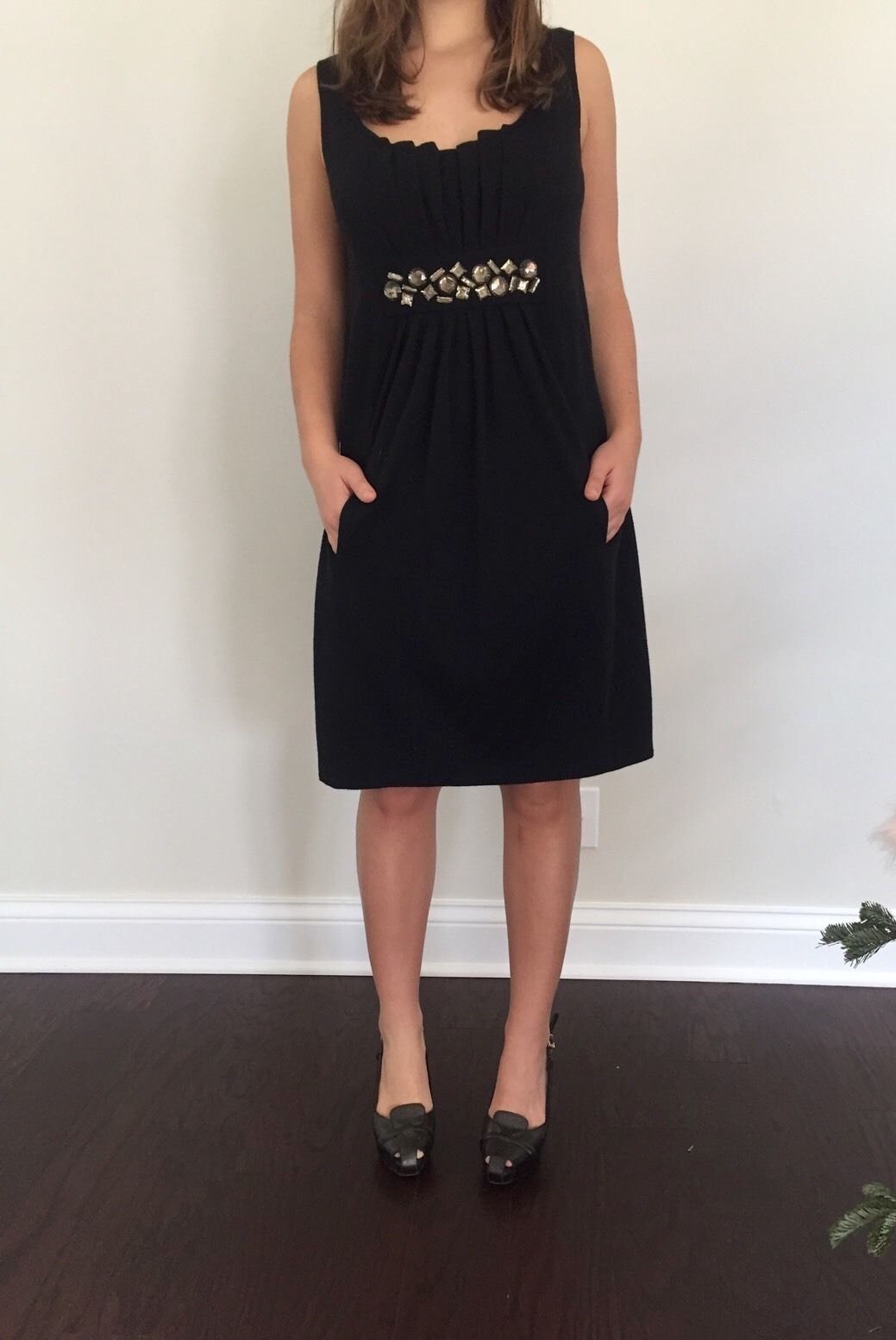 Vince Black Rhinestone Thin Wool Cocktail Dress Size S-image