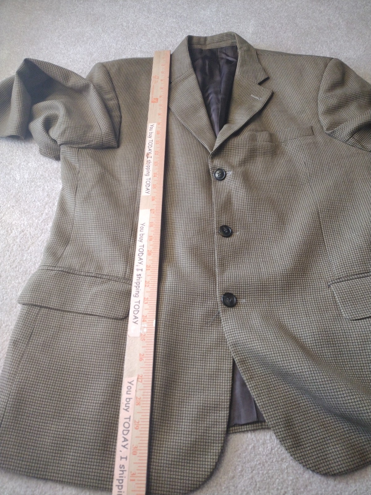 Yves Saint Laurent Giacca Blazer Uomo 44R Marrone Nero 3 Bottoni Doppia Ventola Lana