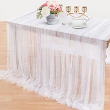 White Pearl Table Cloth Wedding Table Runner Decor 10ft Tulle Fabric for Brid...