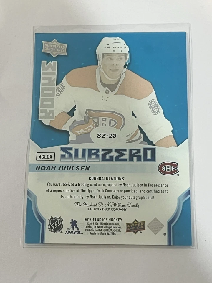 Noah Juulsen Autographed Rookie 2018-19 Upper Deck Subzero #SZ-23 (NM) - Image 2 of 2