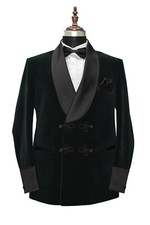 Men Green Smoking Jackets Luxury Designer Velvet Dinner Party Wear Blazers Coat