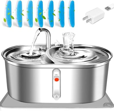 #ad #ad Quiet Stainless Steel Cat Water Fountain 3L 101oz Dog Water Dispenser 3 Filters $8.99