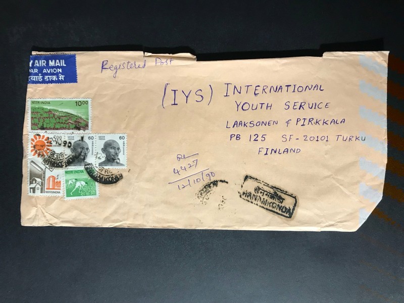 India Registered Cover to Finland City Cancel 1980s-1990s Cover #2130