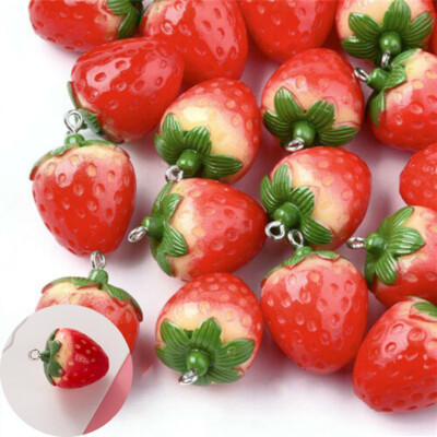 Pendants Bumpy Dangle  3D Strawberry Charms Resin Cute Fruit 10pc Loop