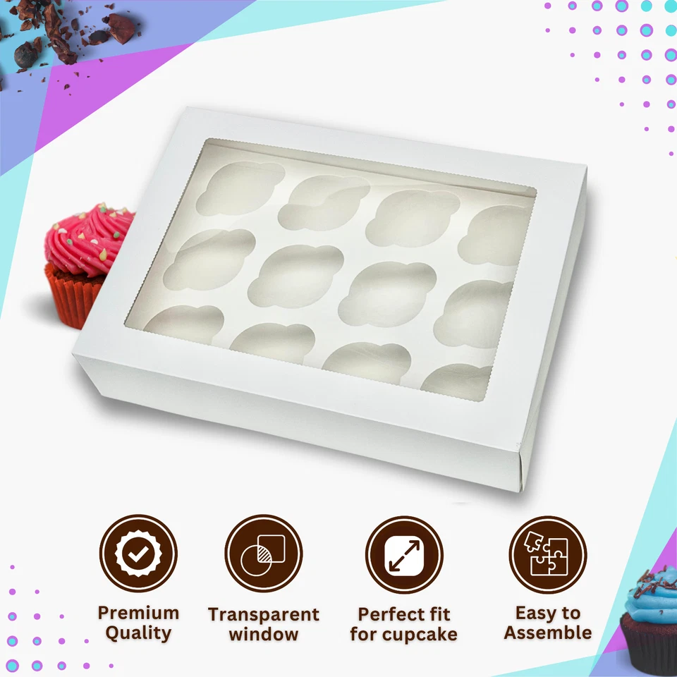 12 hole Cupcake boxes with Clear Window & Inserts in Pack of 5, 10, 25, 50, 100 - Image 2 of 4
