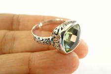 Square Green Amethyst Prasiolite Vermarine Sterling Silver Ring 6.25 7 8.25 9