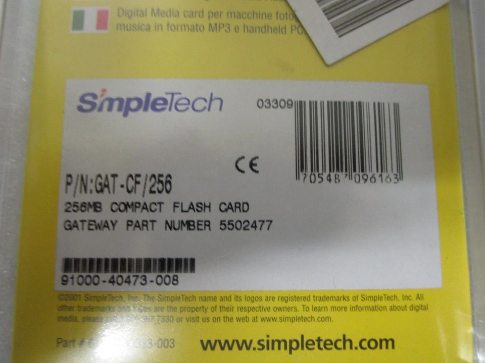 Simple Tech 256 MB Compact Flash Memory Card P/N GAT-CF/256 - Sealed - Image 3 of 4