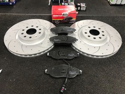2 DRILLED GROOVED BRAKE DISC BRAKE PADS GOLF R MK7 7.5 TIGUAN A3 Q3 ...