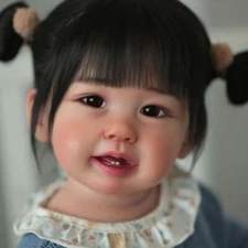 28" Finished Reborn Baby Doll Toddler Sweet Girl Hand-Rooted Hair Cloth Body Toy