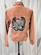 Harley Davison Women&rsquo;s Denim Jacket Orange Zip Up Riding Jacket - Large