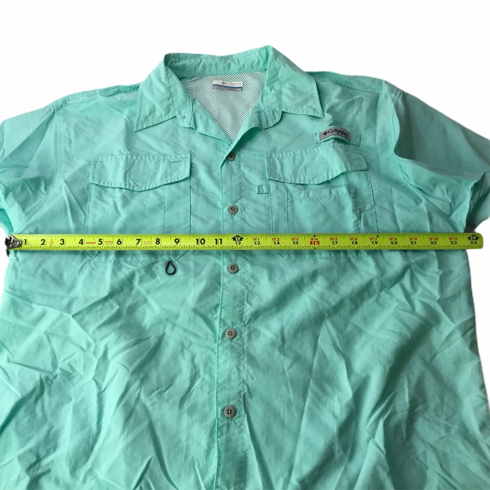 Camisa Columbia PFG con cuello abotonado manga corta verde menta para hombre mediana Foto 4 de 4