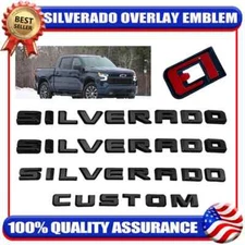 Fit 2019-2025 Gloss Black Silverado Custom Emblem Nameplate Badge Kit Overlay