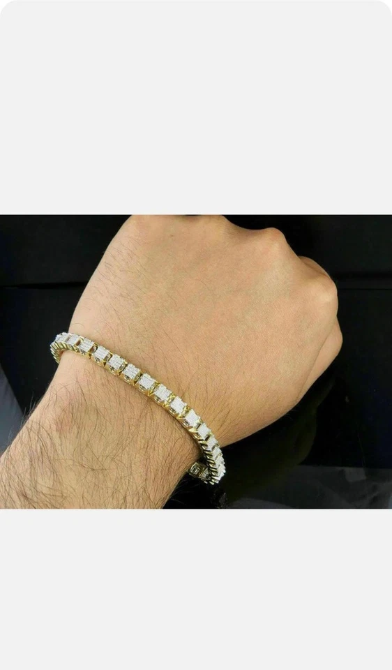 5Ct Round Moissanite Men's Fashion Bracelet 14k Solid Yellow Gold Plated Gift Hi - Image 2 of 4