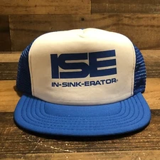 Vintage InSinkErator Hat Snapback Trucker Cap Mens Blue White ISE 90s - READ