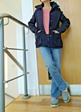 H&m Lady Hooded Thermal Jacket Blazer Coat Outfit Top Button Down Uk 8 Dark Blue