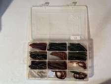 Plano Case with Assorted Soft Plastic Fishing Lure Lot Worms, jerk baits, Lot 14