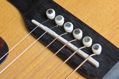(6) Bone Guitar Bridge Pins, Abalone Dot, Brass Skirt-Red Sindhi- ''US Dealer''