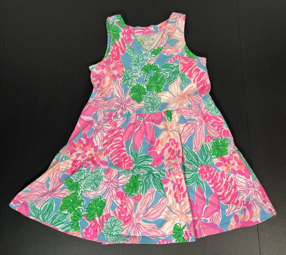 Mini Vestido Lorina “Multi Tigers Lair” Algodão Lilly Pulitzer Meninas Tamanho P 4-5 - Imagem 2 de 4