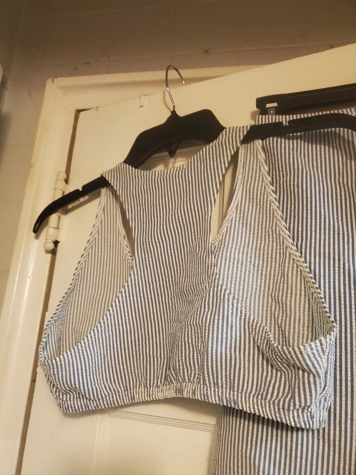 Conjunto Bralette y Boyshort Calvin Klein Azul Blanco Rayas Talla L Grande DE COLECCIÓN EE. UU. Foto 3 de 4