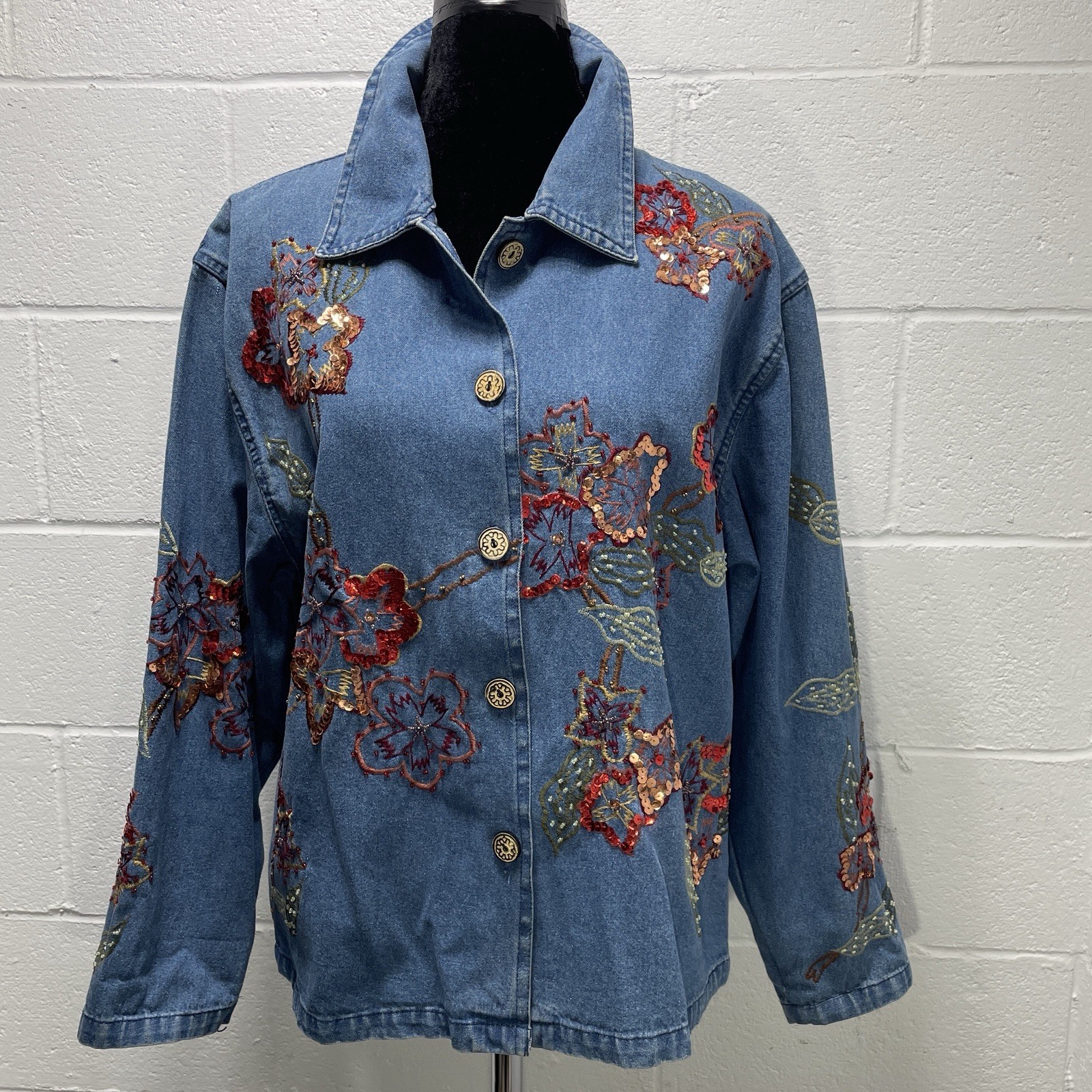 Vtg Tantrums Denim Jacket Sequin Embellished Boho… - image 1