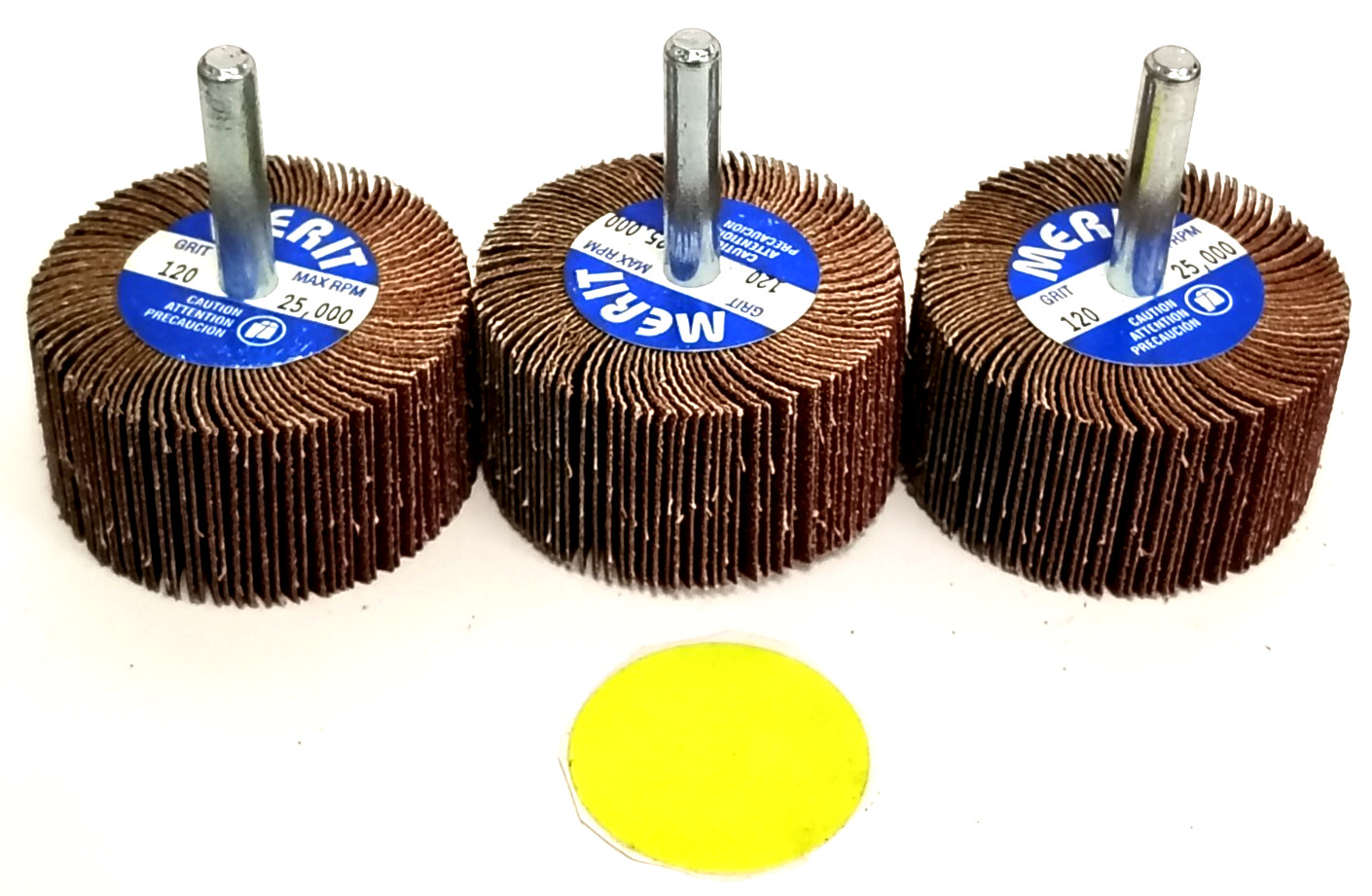 MERIT 2" ABRASIVE MOUNTED FLAPPING DISCS 120 GRIT 25,000 RPM ***LOT OF 3****
