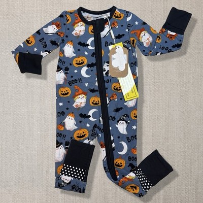 Angel Dear Bamboo Halloween Ghosts Glow 2 Way Zipper Romper 3-6M NWT