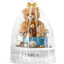 6PCS Jumbo Huge Cellophane Gift Bags 50x60 Inch Extra Large Cellophane Wrap f...