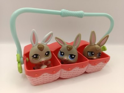 Littlest Pet Shop Baby Rabbit Bunnies Triplets 1332 1333 1334 with Basket