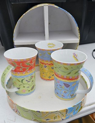 3 MAXWELL & WILLIAMS Flower Power 16 oz. Fine China Retro Floral Coffee Mugs