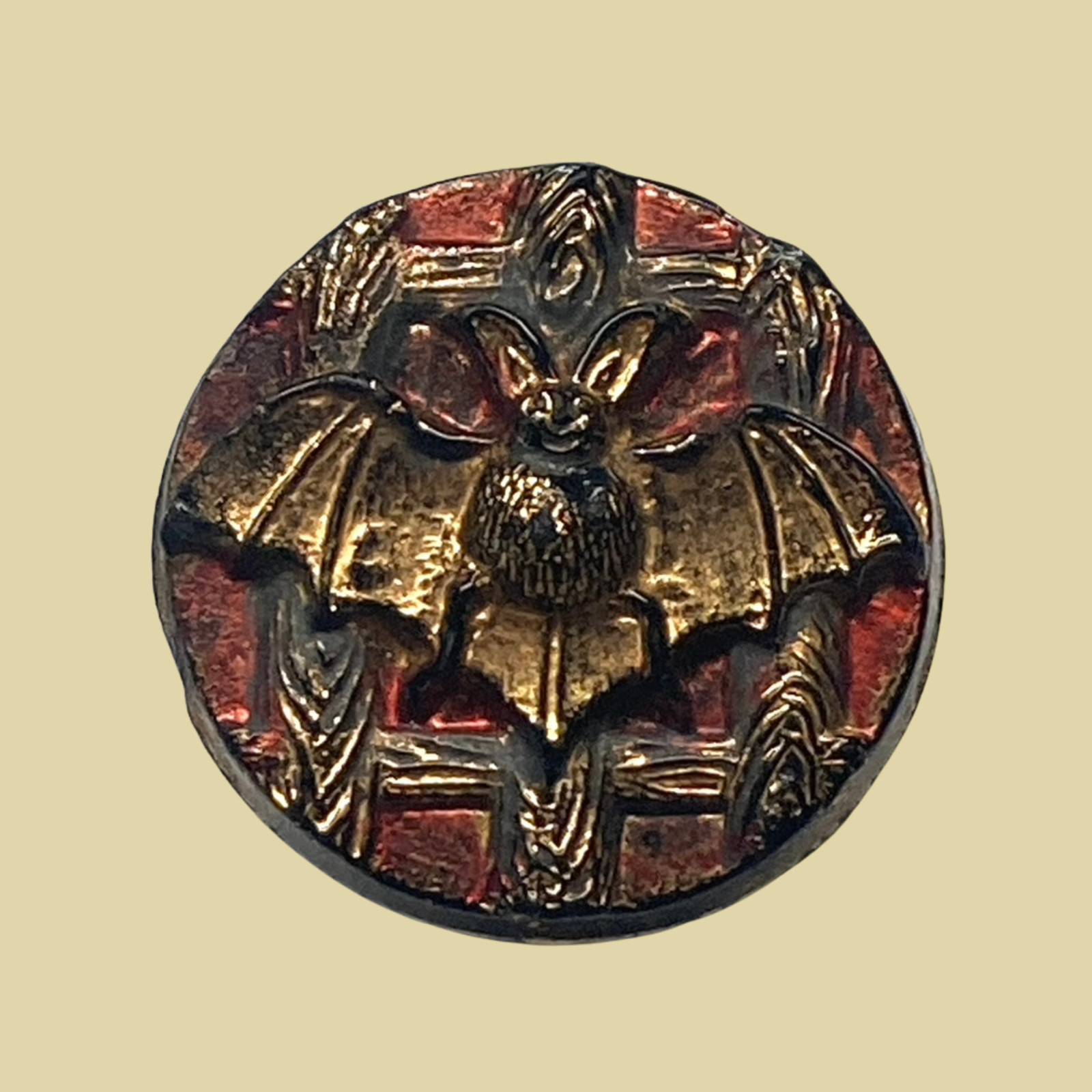 Awesome Victorian Era Black Glass Bat Button w Great Lusters