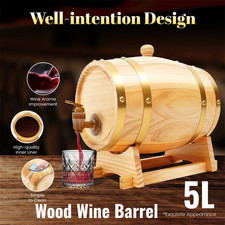 5L Wood Wine Barrel For Whiskey Rum Keg Storage w/ Lining&Base Beer Brewing