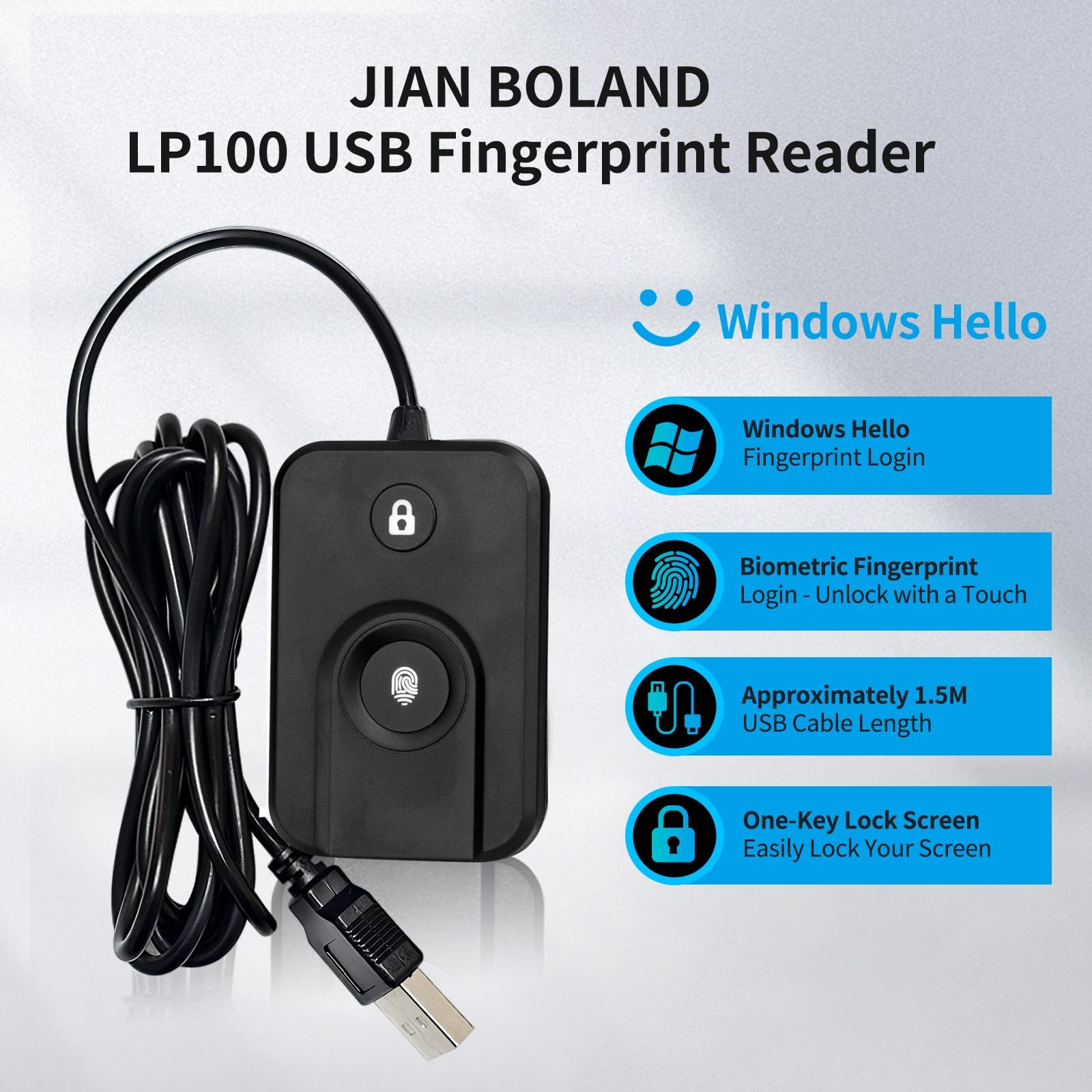 как выглядит USB Fingerprint Reader for Windows 10/11 Hello Password-Free Login 5ft фото
