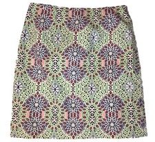 Talbots Pencil Skirt Sz 6 Green Blue Pink Pastel Cotton Boho Medallion Side Zip