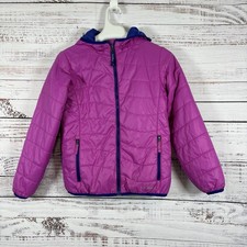 L.L. Bean Jacket Girls Pink Quilted Zipper Front Hooded Primaloft Medium 10-12