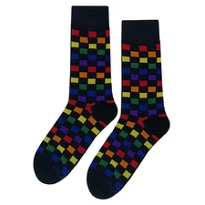 NWT Rainbow Checker Dress Socks Novelty Men 8-12 Black Crazy Fun Sockfly