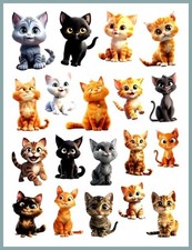 19 CUTE VINYL KITTEN KITTY CAT SEALS STICKERS 7 7/8"X 5.75" SHEET 1B