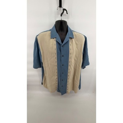 Nat Nast Luxury Originals XL Silk Camp Shirt Blue Beige Colorblock Paneled