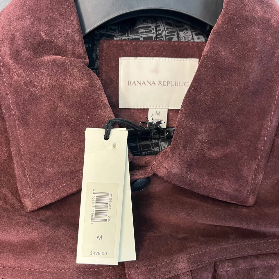 Chaqueta de Camionero Banana Republic Para Hombres Mediana Gamuza Aceitada Clásica Roja Borgoña Nueva con Etiquetas Foto 2 de 4