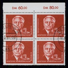DDR DAUERSERIE 326 PIECK 1952 OR-4er-BLOCK NDGZ sauber gest. m6104