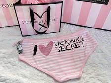 VTG VICTORIA  S SECRET Show  VS Bling Cotton Signature Band Stripe Pink Panty Y2K
