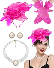 Tea Party Fascinator Hat for Women Tea Party Headwear Lace Gloves Pearl Jewel...