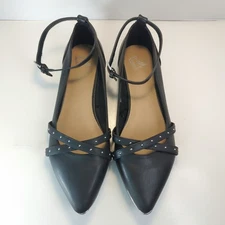 Report Tarragon Womens Flats Black Pointed Toe Ankle Strap Studded Size 11M